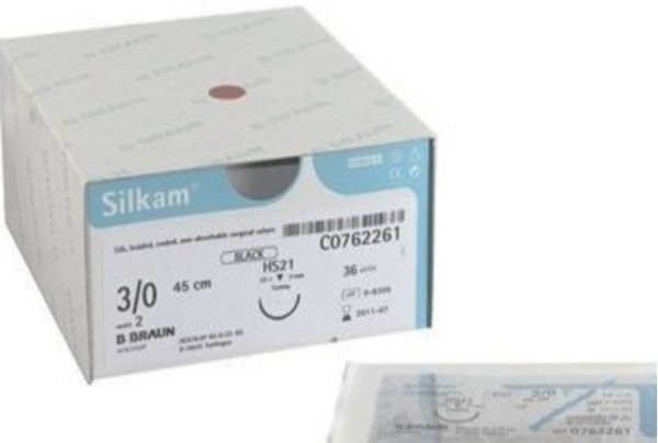 Sutura no absorbible Silkam 4/0 DS-16 75cm - Caja 30 und.